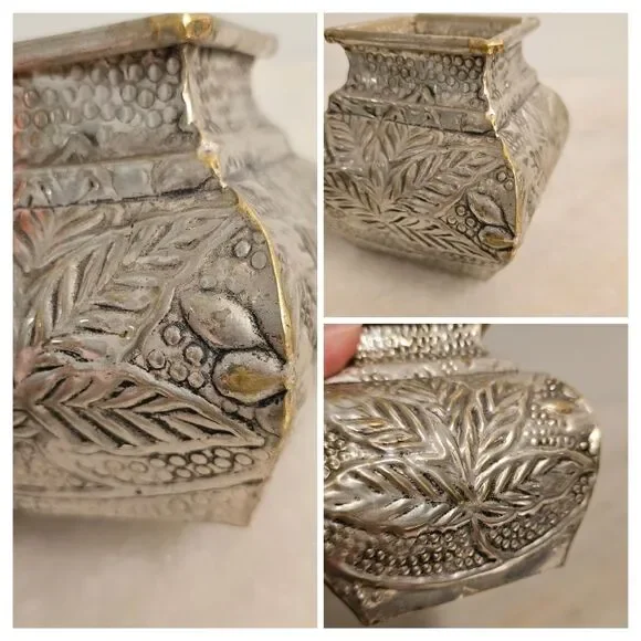 Vintage Grapes Leaves Embossed Metal Vase Planter? - Picture 4 of 8